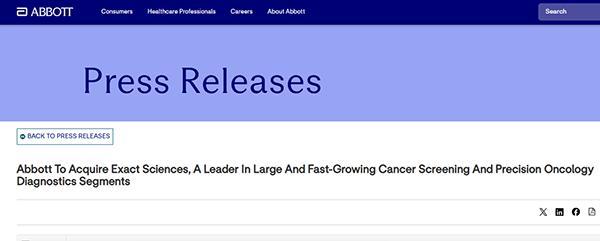 江苏省中西医结合医院黄牛号贩子票贩子代网上预约代挂号电话雅培210亿美元收购Exact Sciences 进军癌症诊断领域