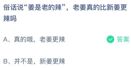俗话说&ldquo;姜是老的辣&rdquo;，老姜真的比新姜更辣吗？蚂蚁庄园今日答案最新12.30