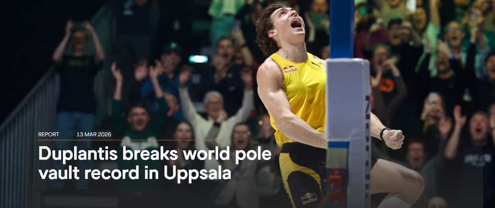 6米31!杜普兰蒂斯第15次刷新男子撑杆跳高世界纪录