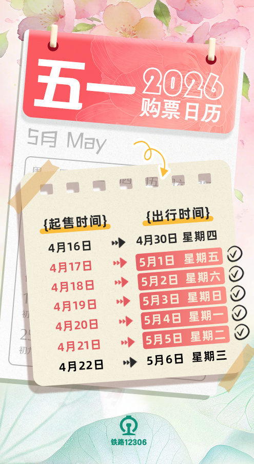 提醒！4月17日买“五一”火车票