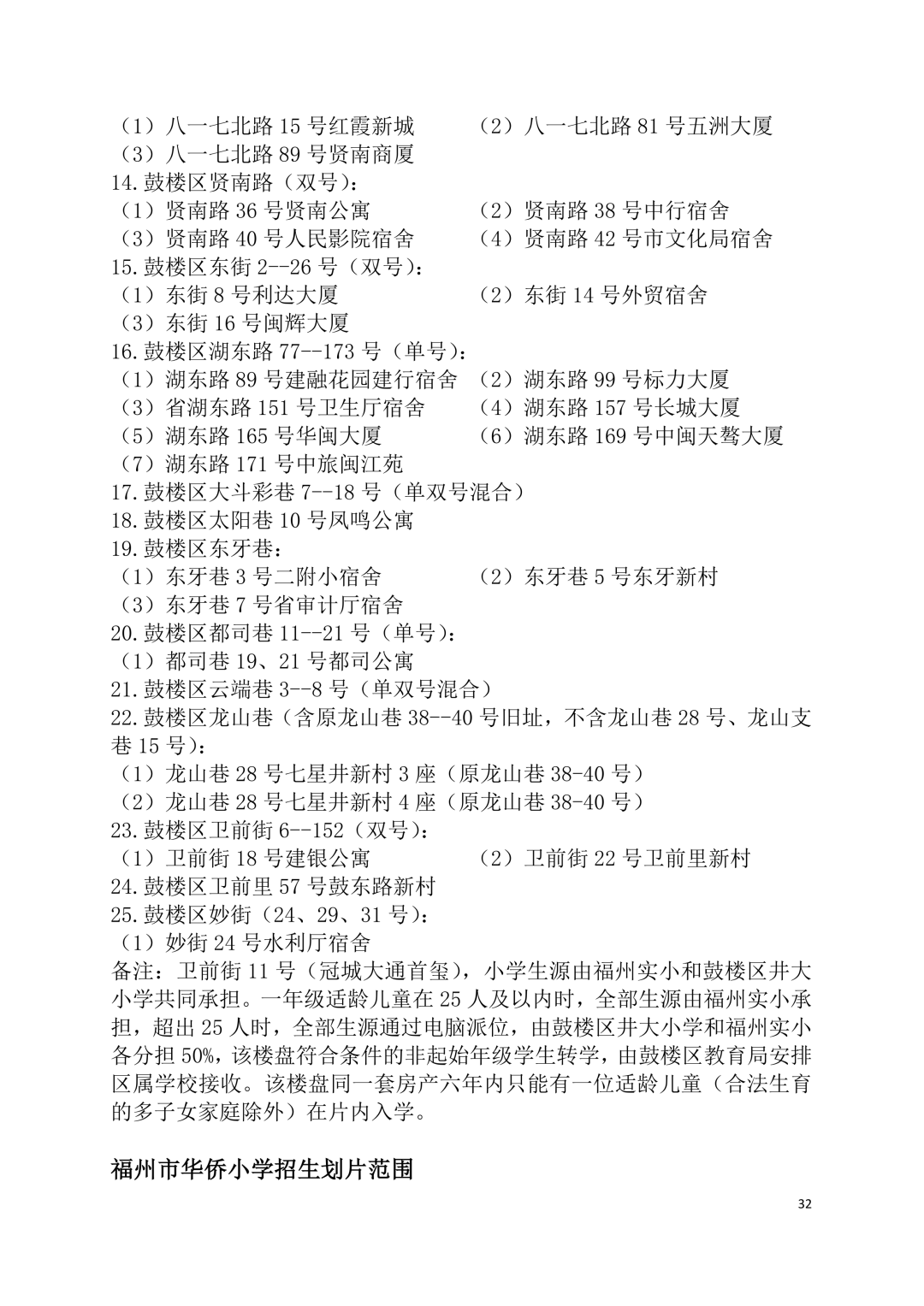 2026年福州鼓楼区小学划片范围公布